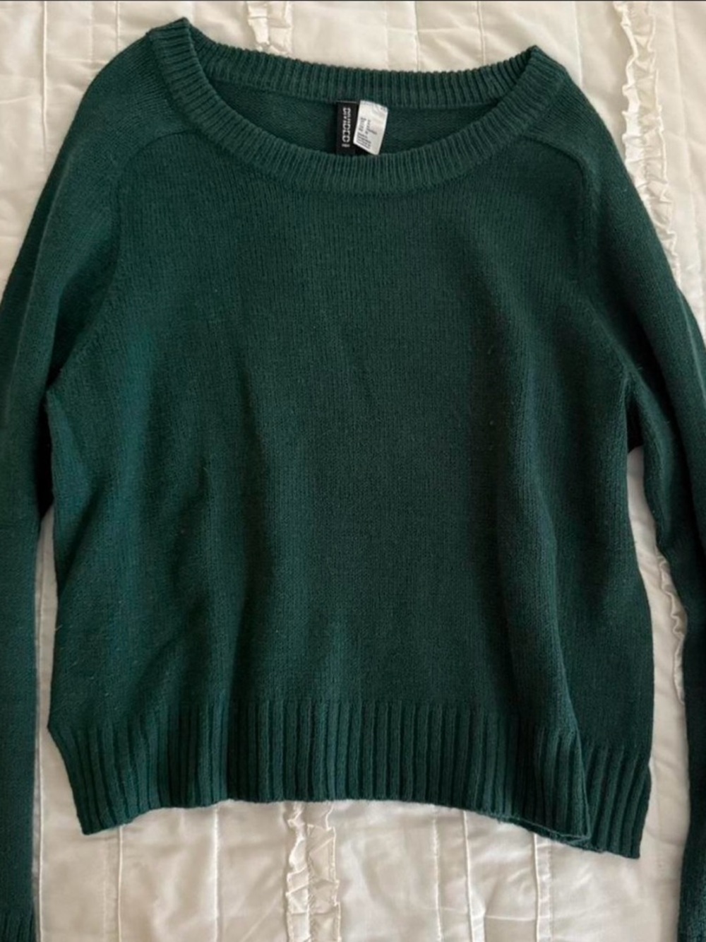 H&M Dark Green Scoop Neck Crewneck Sweater